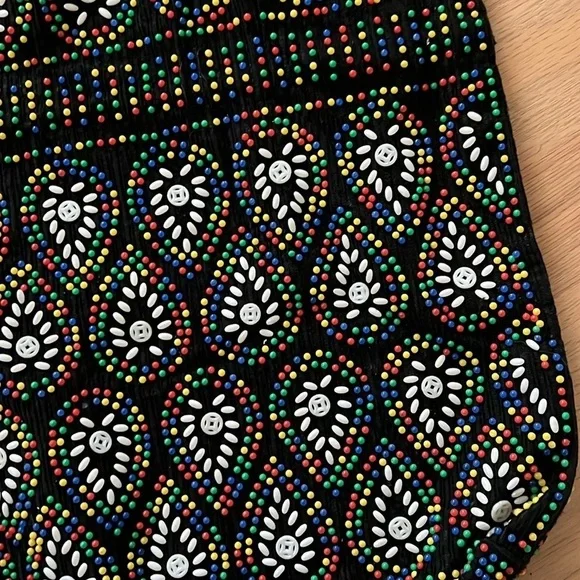 Vintage Beaded Tote Bag Purse Retro 60s 70s Rainbow Plastic Beads Black Funky - Picture 3 of 7